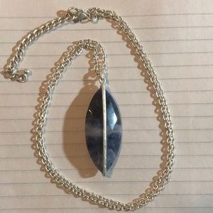 Retro style long necklace with polished stone
